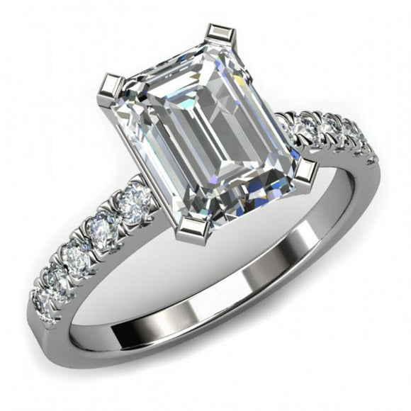 1.4ct Emerald Cut Diamond Accent Solitaire Engagement Ring 14k White Gold Finish