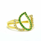 2ct Round Cut Green Emerald Open Leaf Split Band Ring 14k Yellow Gold Finish