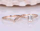 Bridal Set Engagement Ring 1ct Emerald Cut VVS1D Diamond 14k Rose Gold Finish