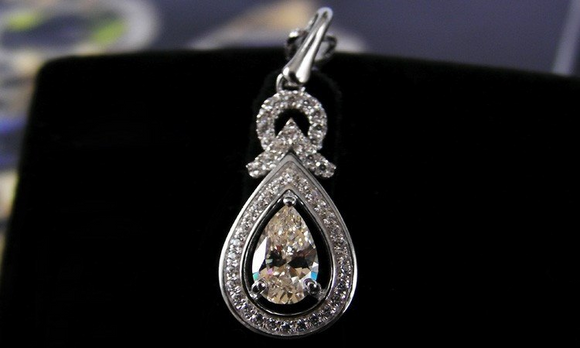 1.2ct Pear Cut Diamond Pendant Halo Pear Shape 14k White Gold Finish NO CHAIN