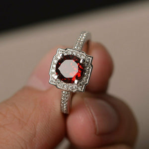 2ct Round Cut Red Garnet Engagement Ring 14k White Gold Finish Halo Promise