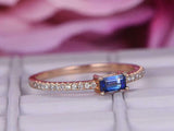 0.35ct Baguette Blue Sapphire Solitaire with Round Accent Ring 14k RoseGold Over