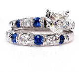 6Ct Heart Cut Diamond Blue Sapphire Bridal Set Vintage Ring 14K White Gold Over