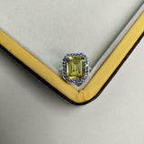 2.7ct Emerald Cut Yellow Citrine Blue Sapphire Halo Ring 14k White Gold Finish