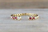 0.5ct Round Cut Pink Ruby Wedding Band 14k Yellow Gold Over Open Bezel Stackable