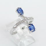 2ct Oval Cut Blue Sapphire Diamond ByPass Engagement Ring 14k White Gold Finish