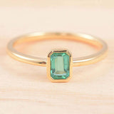 1ct Green Emerald Cut Engagement Ring Bezel Set Solitaire 14k Yellow Gold Finish