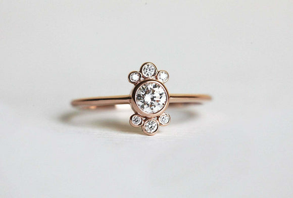 0.25ct Round Cut Diamond Engagement Ring 14k Rose Gold Finish Flower Cluster