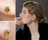 1.5ct Stud Earrings Oval Cut Yellow Citrine Solitaire Design 14k White Gold Over