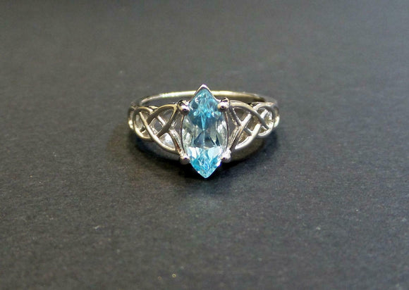 2ct Marquise Cut Blue Aquamarine Irish Trinity Solitaire Ring 14k WhiteGold Over