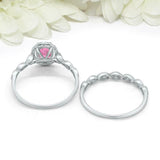 2.5ct Oval Cut Pink Sapphire Engagement Ring Bridal Set Halo 14k White Gold Over