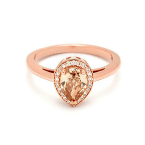 0.84ct Pear Cut Champagne Diamond Engagement Ring 14k Rose Gold Finish Halo