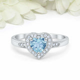 2ct Heart Cut Blue Aquamarine Engagement Ring Milgrain Halo 14k WhiteGold Finish