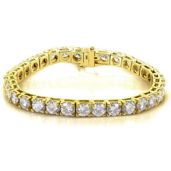 15Ct Round Sparkling Diamond Hip Hop Tennis Bracelet 14K Yellow Gold Finish