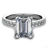 1.4ct Emerald Cut Diamond Accent Solitaire Engagement Ring 14k White Gold Finish