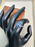 2.3ct Engagement Ring Pear Cut Blue Sapphire Solitaire Halo 14k WhiteGold Finish