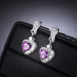 3Ct Heart Cut Purple Amethyst Diamond Elegant Drop Earring 14K White Gold Finish