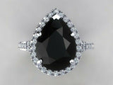 1.6ct Pear Cut Black Diamond Accents Halo Engagement Ring 14k White Gold Finish