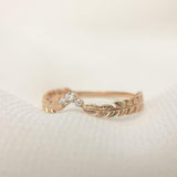 Leaf Vine Petite Engagement Ring 0.15ct Round Cut Diamond 14k Rose Gold Finish