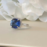 2ct Cushion Cut Blue Sapphire Halo Standout Engagement Ring 14k White Gold Over