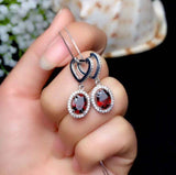 2ct Drop Earrings Oval Cut Red Garnet Diamond Halo Latch Back 14k WhiteGold Over