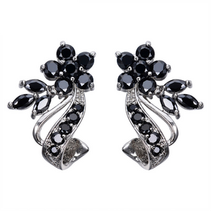 2ct Round Black Diamond Unique Flower Design Drop Earrings 14k White Gold Finish