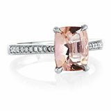 1.3ct Cushion Cut Peach Morganite Solitaire Engagement Ring 14k WhiteGold Finish