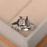 1ct Emerald Cut Morganite Engagement Ring Flower Solitaire 14k White Gold Finish