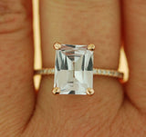 3ct Engagement Ring Emerald Cut Diamond Hidden Dual Halo 14k Rose Gold Finish