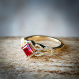 2ct Princess Cut Red Garnet Engagement Ring 14k Yellow Gold Finish Unique Design