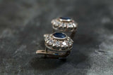 2.3ct Stud Earrings Round Cut Blue Sapphire Halo Cluster 14k White Gold Finish