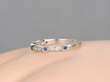 1ct Round Cut Blue Sapphire Half Eternity Stackable Band 14k White Gold Finish