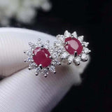 2.5ct Oval Cut Pink Ruby Halo Floral Design Stud Earrings 14k White Gold Finish