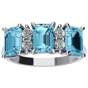 4ct Emerald Cut Blue Aquamarine Engagement Ring Trilogy 14k White Gold Finish