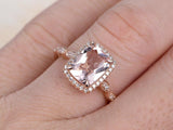 1ct Cushion Peach Morganite Art Deco Milgrain Engagement Ring 14k Rose Gold Over