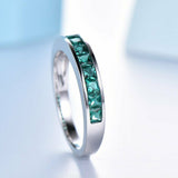 2ct Princess Cut Green Emerald Channel Set Half Eternity Band 14k WhiteGold Over