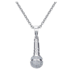 1.2ct Round Cut Diamond Mike Shape Unique Pendant Chain 14k White Gold Finish