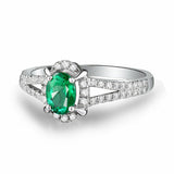 3Ct Oval Cut Emerald Diamond Halo Split Band Engagement Ring 14K White Gold Over