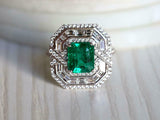 4ct Engagement Ring Green Emerald Cut Halo Cocktail Design 14k White Gold Finish