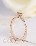 0.5ct Pear Cut Pink Ruby Bezel Set Beaded Ball Solitaire Ring 14k Rose Gold Over