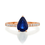 1ct Pear Cut Blue Sapphire Accents Solitaire Engagement Ring 14k RoseGold Finish