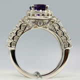 3ct Round Cut Purple Amethyst Engagement Ring Halo Bridal Set 14k WhiteGold Over