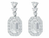 5Ct Emerald Cut Diamond Halo Cluster Cocktail Drop Earring 14K White Gold Finish