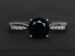 1.65ct Engagement Ring Round Black Diamond Accents Solitaire 14k White Gold Over