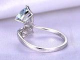 0.9ct Trillion Cut Blue Aquamarine Engagement Ring 14k White Gold Finish Bypass