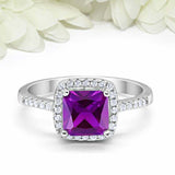 2ct Princess Cut Amethyst Engagement Ring Diamond Accent Halo 14k WhiteGold Over