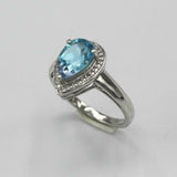 2ct Pear Blue Topaz Engagement Ring Diamond Halo Solitaire 14k White Gold Finish