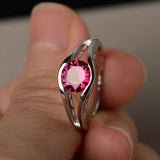 1ct Round Cut Pink Ruby Split Shank Promise Engagement Ring 14k WhiteGold Finish