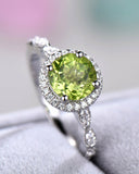 1.5Ct Round Cut Green Peridot Diamond Halo Engagement Ring 14K White Gold Finish