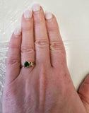 0.9ct Engagement Ring Round Cut Green Emerald Bypass Heart 14k YellowGold Finish